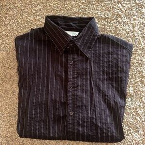 men’s large black and white pinstripe button-up long sleeve shirt